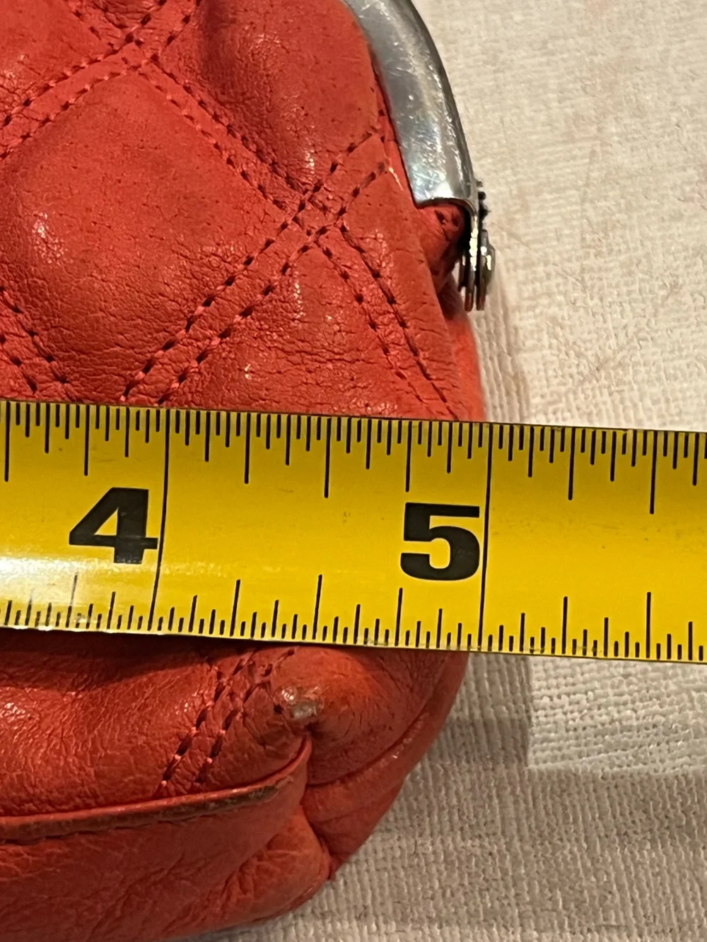 Topshop/ Saddler Quilted Orange Leather Kiss-Lock Coin Purse.